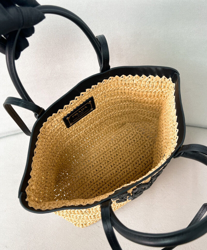 Prada Small Crochet And Leather Tote Bag 1BG500 Apricot